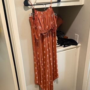 Rust Orange Maxi Top and Pants Set with geometric pattern